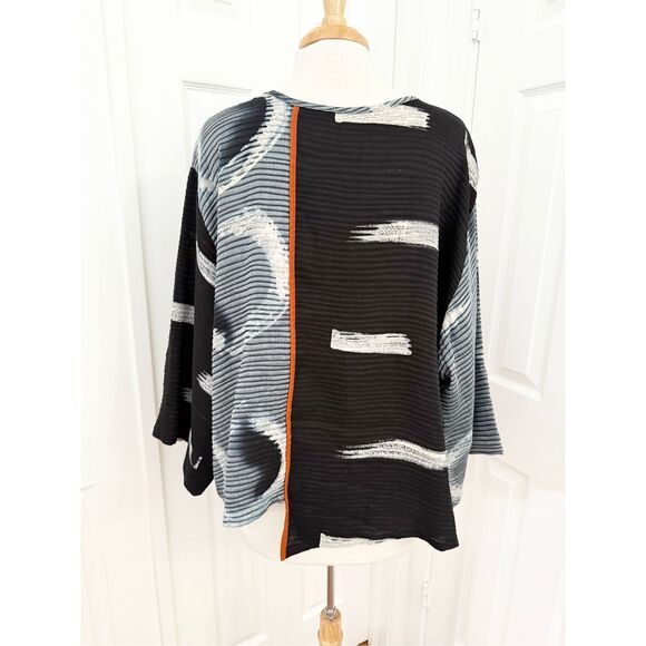 Shekina Womens Black White Forms in Silk Abstract Print 3/4 Sleeve Blouse Large - Picture 4 of 5
